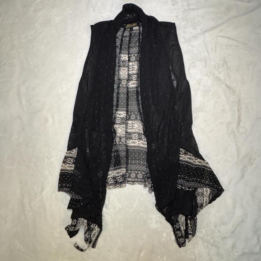 90s Y2K black fairy grunge tie top with asymmetrical flowy sides and sequins - Picture 7 of 8